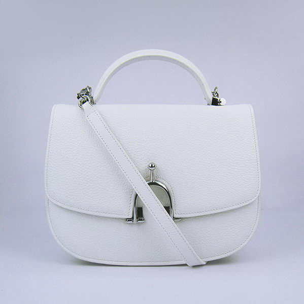 H8088 Hermes Stirrup Shoulder Bag in pelle di vitello bianca Argento